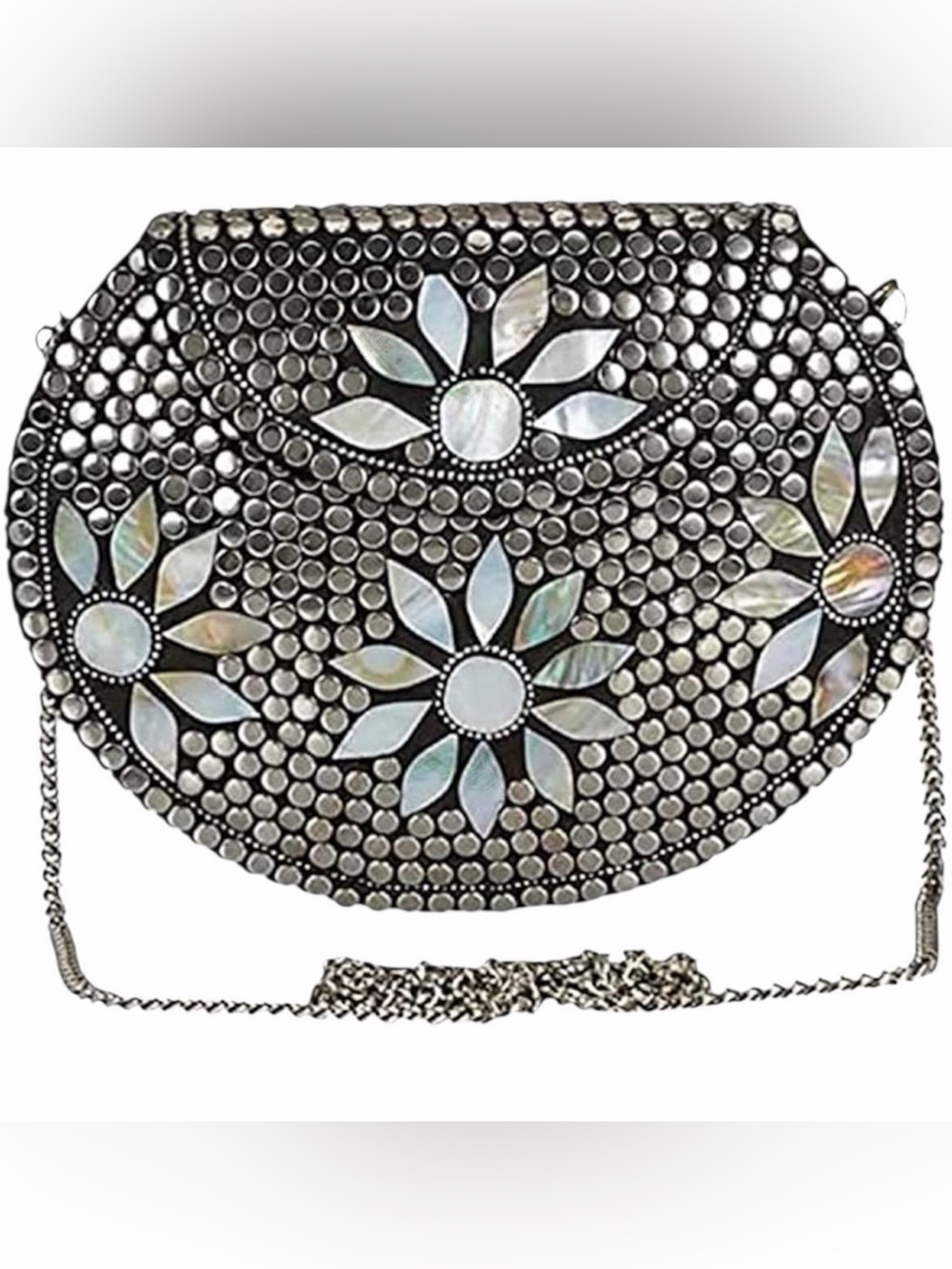 RAMLA Elegant Silver Mosaic Bag/ Clutch with Mother of Pearl